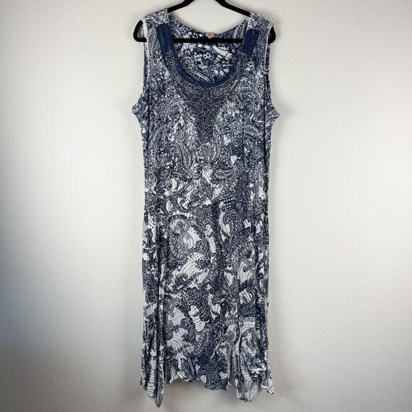 Reba Dresses & Skirts - Reba Rhinestone Maxi Dress Womens 3X Blue Sleeveless Floral Lace Scoop Neck